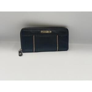 Michael Kors Moxely Black Leather Continental GoldZip Up Clutch Accordion Wallet